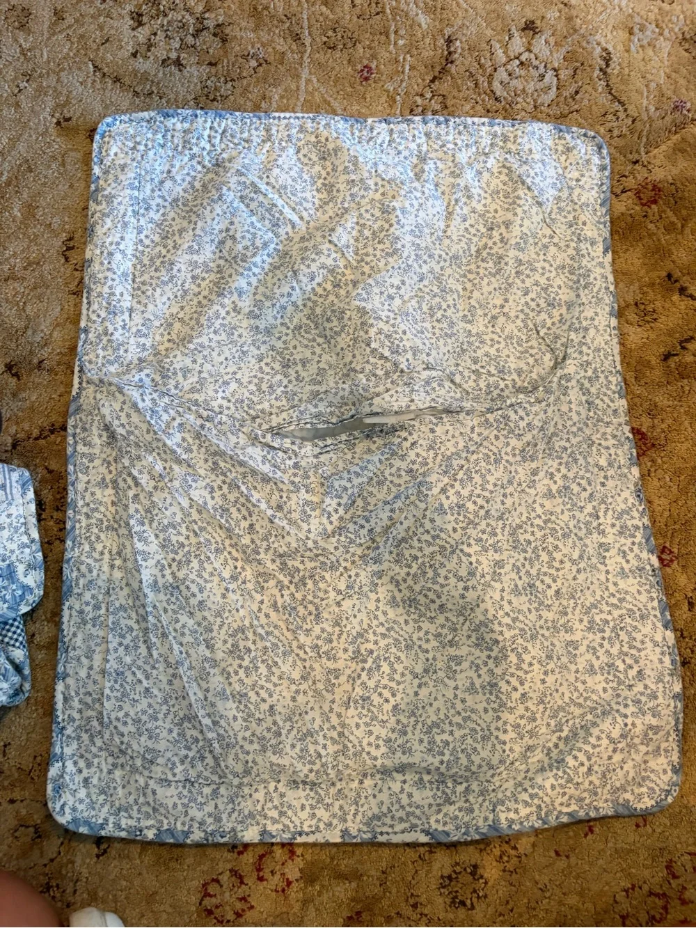 Trio 3 Blue and White Patchwork Quilted pillow Shams- Floral & Gingham